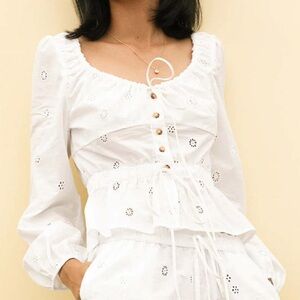 Ciao Lucia Olympia Top NWT in white NEW Sz XS eyelet 100% cotton blouse peplum
